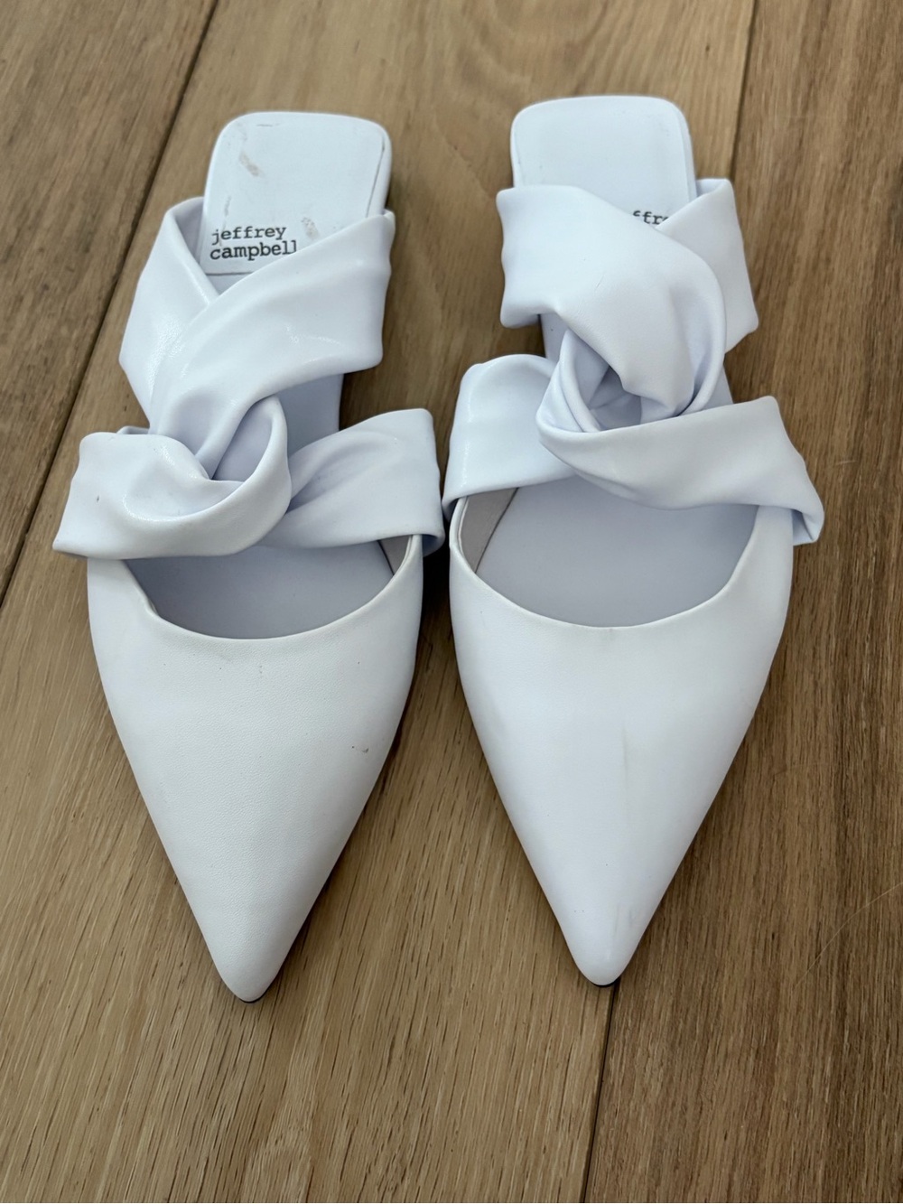 New Jeffrey Campbell White Tied Down Knot Mules 7.5